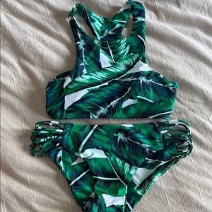 Tropical Leaf Print Bikini Set